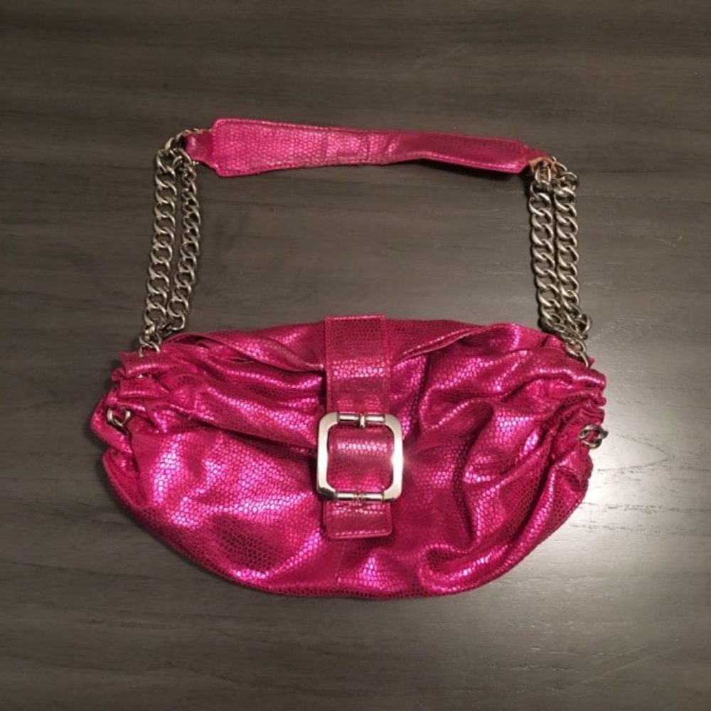 BCBGirls Pink Iridescent Snakeskin Shoulder Bag